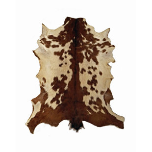TROPHY ROOM STUFF Animal Print Goat Skin Novelty 1'10" x 2'10" Leather Area Rug in Brown/Cream