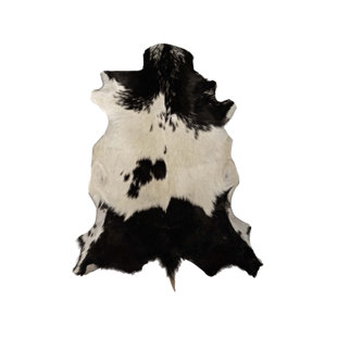 TROPHY ROOM STUFF Animal Print Handmade Goat Skin Novelty 1'10" x 2'10" Leather Indoor Use Only Area Rug in Black/White
