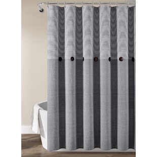 LUSH DECOR Farmhouse Button Stripe Yarn Dyed Woven Cotton Cotton Striped Shower Curtain