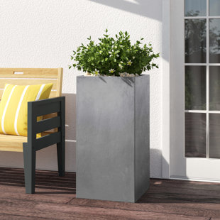 HORTICO Concrete Effect Tall Planter, Frostproof Outdoor Plant Pot, Tall Garden Planter with Drainage Holes, Tall Square Plant Pot