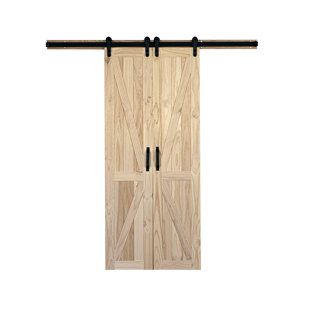 HOME FASHION TECHNOLOGIES 84'' Solid Wood Paneled Unfinished with Installation Hardware Kit Barn Door