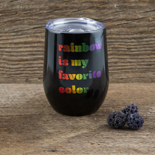 CAMBRIDGE SILVERSMITHS Rainbow Is My Favorite Color 12 oz Double Wall Stainless Steel Wine Tumbler (Set of 2)
