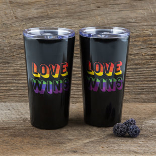 CAMBRIDGE SILVERSMITHS Love Wins 20 oz Double Wall Stainless Steel Travel Tumbler (Set of 2)