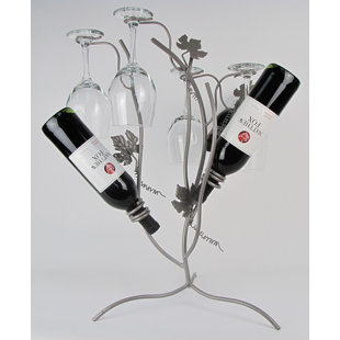 METROTEX DESIGNS 3 Bottle Tabletop Wine Bottle & Glass Rack in Pewter