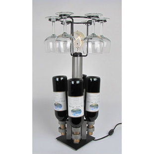 METROTEX DESIGNS 4 Bottle Tabletop Wine Bottle & Glass Rack in Silver And Black