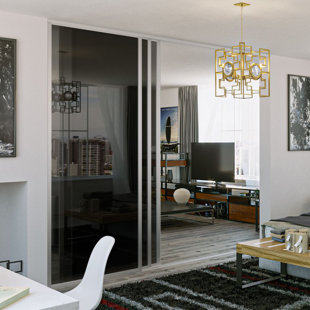 DOORS22 3 Panel Smoked Glass Sliding Room Divider with Aluminum Frame Silent Glide technology