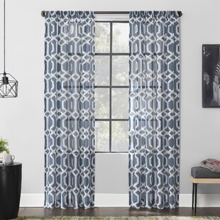 Scott Living Sloane Trellis Print Linen Blend Sheer Rod Pocket Curtain Panel