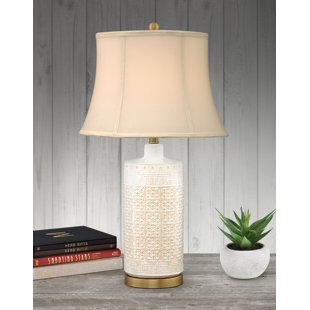 MEDALLION LIGHTING Ferrara 29 in. Ivory and Satin Antique Brass Table Lamp