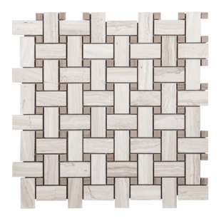 DECQO White Wood Grain & Grey Wood Grain 2" x 1" Basket Weave Wood Look Mosaic Subway Tile