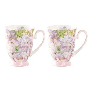 GRACE'S TEA WARE Peony Bloom Bone China Coffee Mug (Set of 2)