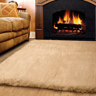 LINON Flokati Hand Loomed Wool Tan and White Rug