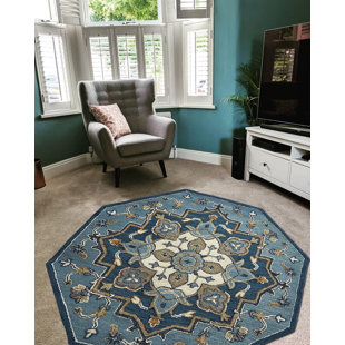 CANORA GREY Ohare Oriental Hand-Knotted Wool Blue/Gold Area Rug