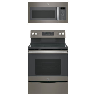 GE APPLIANCES 2 Piece Kitchen Package with 30" Freestanding Electric Range & 30" Over-the-Range Microwave