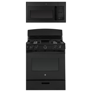 GE APPLIANCES 2 Piece Kitchen Package with 30" Freestanding Gas Range & 30" Over-the-Range Microwave