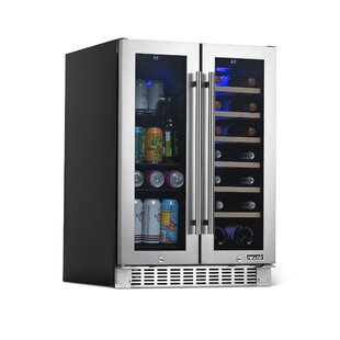 Newair 24" Premium Built-in Dual Zone 18 Bottle and 58 Can French Door Wine and Beverage Fridge