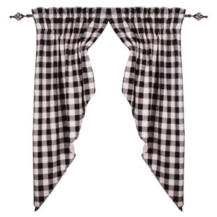 HOME COLLECTION BY RAGHU Checkered Cotton Swag 72'' W Window Valance in (Set of 2)