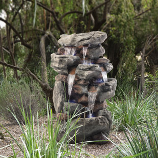 MILLWOOD PINES Floor Stone Tower Fountain with LED Lights