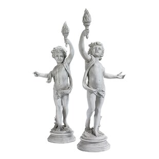 DESIGN TOSCANO 2 Piece Lighting The Heavens Grande Cherub Sentinel Statue Set