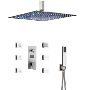 WONDERLAND AMERICA Digital Display Pressure-Balanced (Temperature and Volume) Complete Shower System with Rough-in Valve