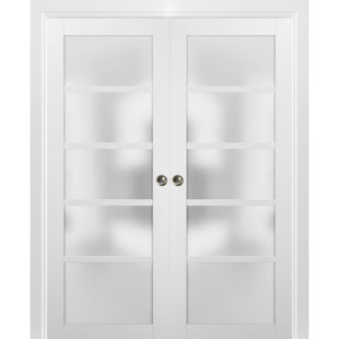 SARTODOORS Quadro Frosted Glass Sliding Closet White Doors with Installation Hardware Kit