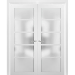 SARTODOORS Quadro Frosted Glass French White Doors with Installation Hardware Kit