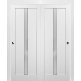SARTODOORS Quadro Frosted Glass Sliding Closet White Doors with Installation Hardware Kit
