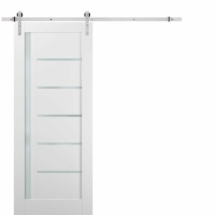 SARTODOORS Quadro Frosted Glass Barn White Door with Installation Hardware Kit