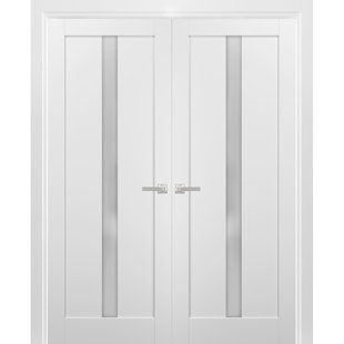 SARTODOORS Quadro Frosted Glass French White Doors with Installation Hardware Kit