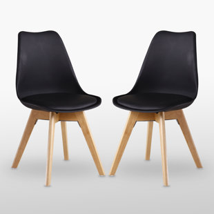 LATITUDE RUN Thomasin Modern Scandinavian Minimalist Dining Chairs with Faux Leather Cushions and Solid Wood Legs - Side Chair for Dining Room Kitchen Office (Set of 2)