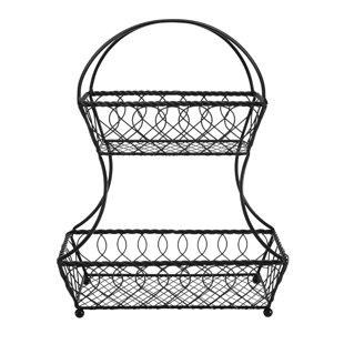 Gourmet Basics by Mikasa Loop and Lattice 2-Tier Flatback Metal Fruit Basket, Antique Black
