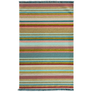 BAKERO Kelim-Teppich Aztec aus Baumwolle in Grün/Rot/Beige