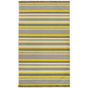 BAKERO Kelim-Teppich Aztec in Gelb/Grau/Cremefarben