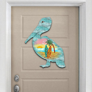 DESIGNOCRACY Pelican Coastal Beach Wooden Decor Scenic Decor