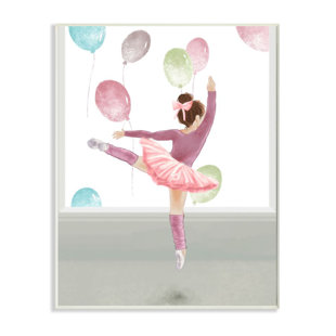 STUPELL INDUSTRIES Jumping Ballerina Little Dancer Girl Balloons Pink by Daphne Polselli Print