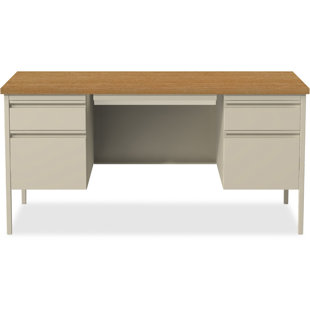 COMMCLAD Double Pedestal Office Desk with Center Drawer for Home, Office, or School 30" D x 60" W