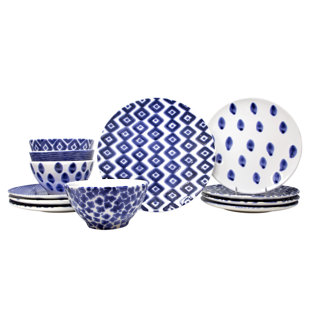 VIVA BY VIETRI Santorini 12 Piece Ceramic Dinnerware Set - Service for 4 (Set of 4)