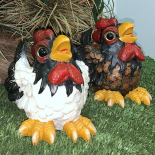 HOMESTYLES Country Critters Rooster "Lucky" & "Smylie" Whimsical Garden Statues