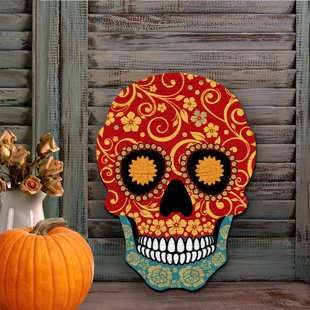 DESIGNOCRACY Day of the Dead Decorated Skull Door Hanger