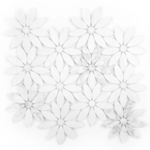 PORPORA 12” x 12” Carrara White Daisy Flower Mosaic Marble Tile Sheets Polished (Set of 10)