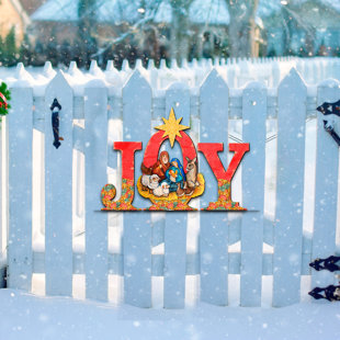 DESIGNOCRACY Joy Nativity Wooden Door Hanger by G.Debrekht