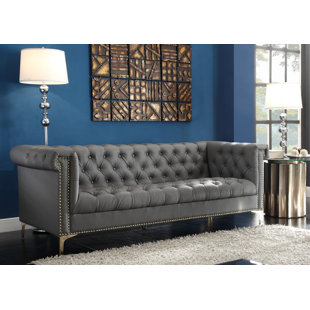 ROSDORF PARK Maloney 84" Faux Leather Rolled Arm Chesterfield Sofa