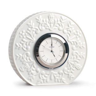 LLADRO Tea at five with Dad Modern Analog Porcelain Mechanical Battery-Operated Tabletop Clock in White