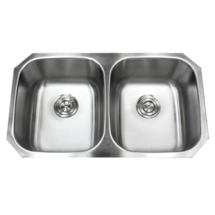 KINGSMAN HARDWARE 32'' L Undermount Double Bowl Stainless Steel Kitchen Sink