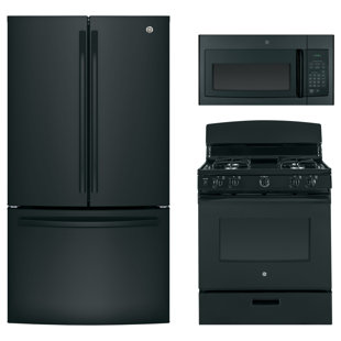 GE APPLIANCES 3 Piece Kitchen Package with French Door Refrigerator & 30" Freestanding Gas Range