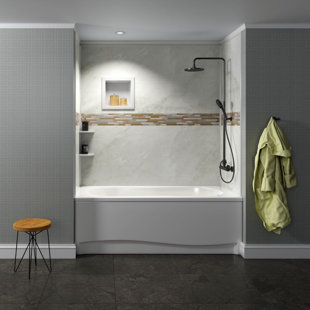 Bella CORE Arctic Mist 3-Wall Tub and Shower Surround with Katrina Design Strip up to 48Dx96Wx48Dx96H