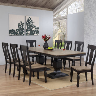 INROOM DESIGNS Alleyton 9 - Piece Extendable Solid Wood Double Pedestal Dining Set