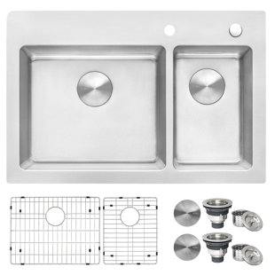 Ruvati 33 x 22 inch Drop-in Topmount Kitchen Sink 16 Gauge Stainless Steel 30/70 Double Bowl