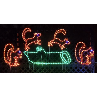 LORI'S LIGHTED D'LITES Animated Squirrel Jumping Over Log Holiday Lighted Display