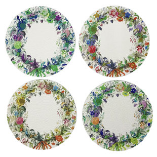 NICOLETTE MAYER Wreth Flower Floral Round 4 -Piece Coaster Set (Set of 4)