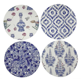 NICOLETTE MAYER Royal Vinyl Round 4 Piece Coaster Set (Set of 4)